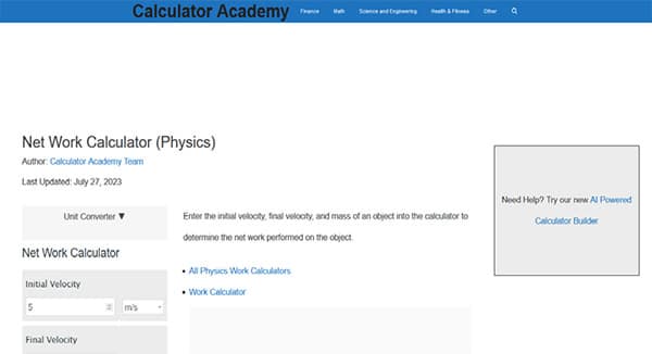 Physics Net Work Calculator