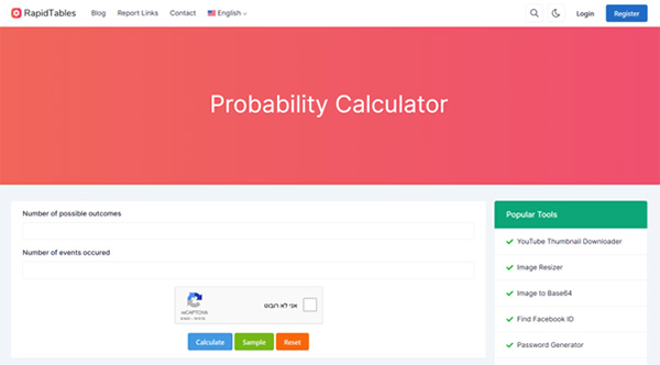 RapidTables Probability Calculator