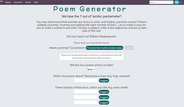 Sonnet Poem Generator