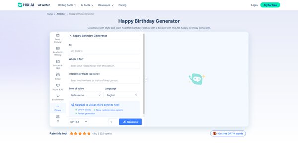 Hix AI Happy Birthday Generator