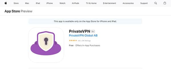 PrivateVPN iPad