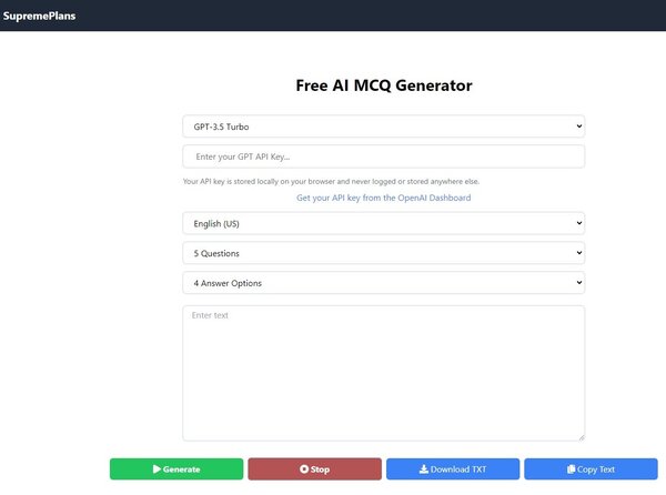 SupremePlans Free AI Multiple Choice Question Generator