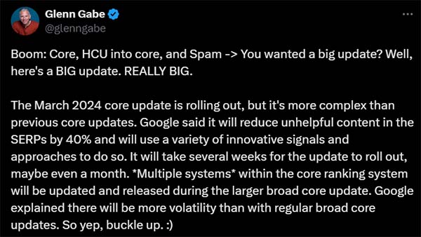 Google March 2024 Core Update Rolling Out - It's A Big Core Update