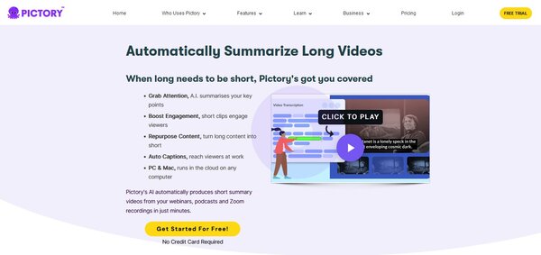 Pictory AI Automatically Summarize Long Videos