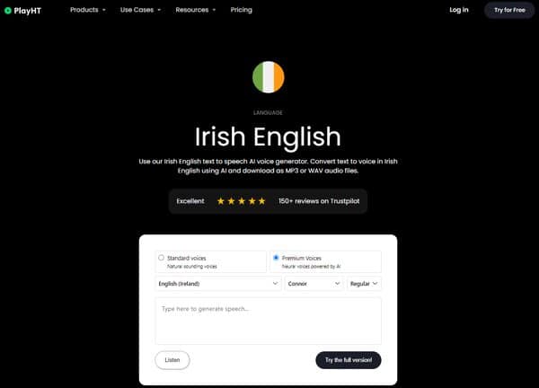 Play.ht Irish Accent Generator