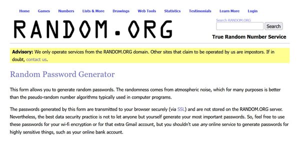 Random.org Password Creator