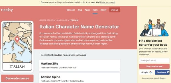 Reedsy Italian Nickname Generator