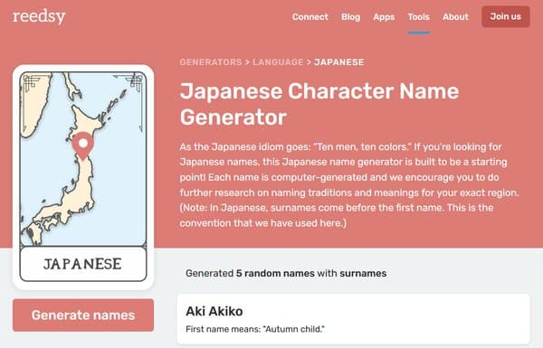 Reedsy Japanese Nickname Generator