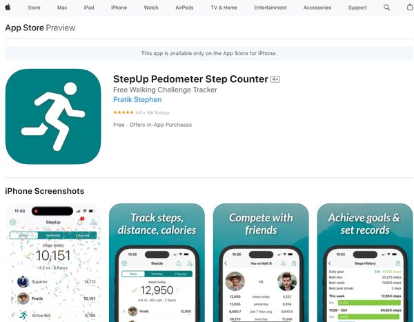 StepUp Pedometer Step Counter