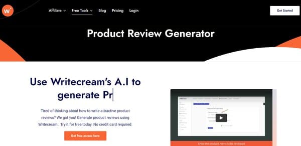 Writecream AI Product Review Generator