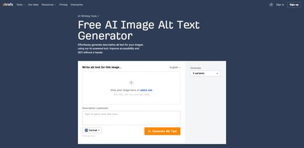 Ahrefs' AI Image Alt Text Generator