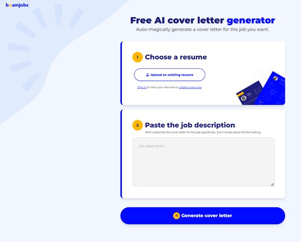 Beamjobs Free AI Cover Letter Generator