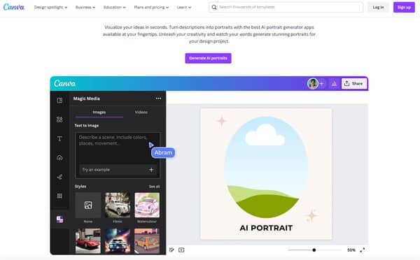 Canva Artificial Intelligence Portrait Generator