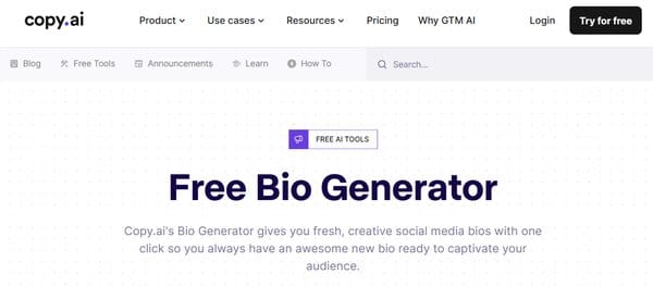 Copy.AI Free Biography Generator