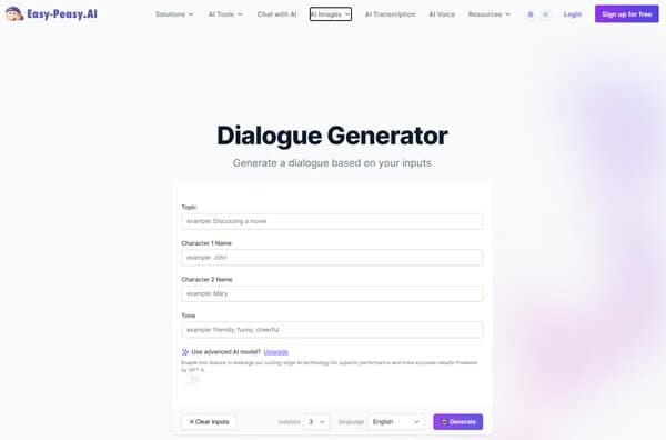 Easy Peasy AI Dialogue Generator