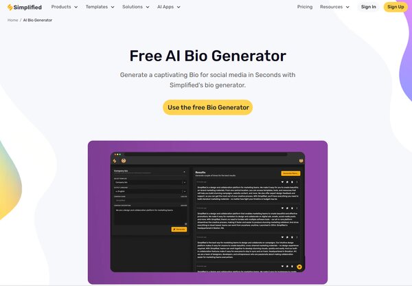 Simplified Free AI Bio Generator