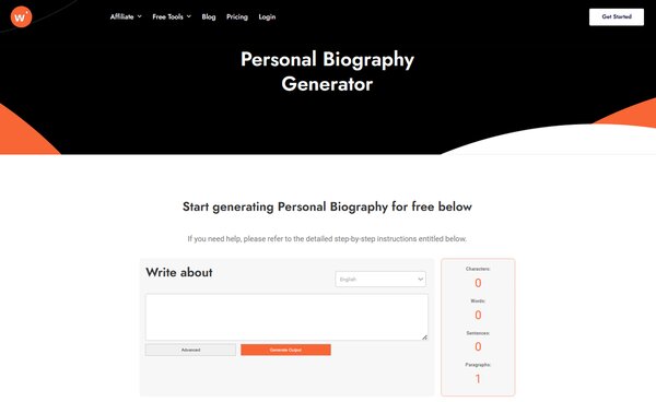 Writecream Personal Biography Generator