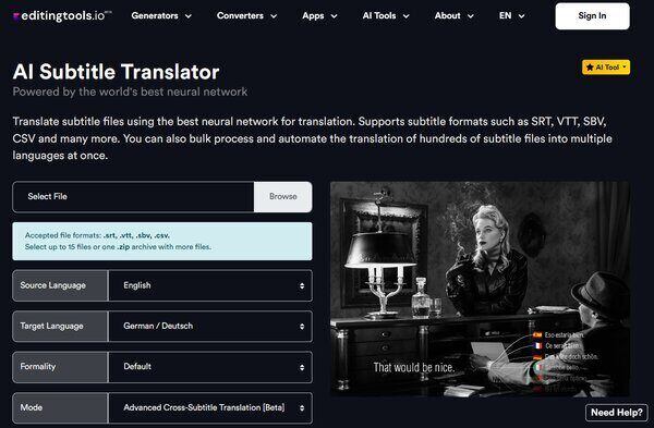Editingtools AI Subtitle Translator