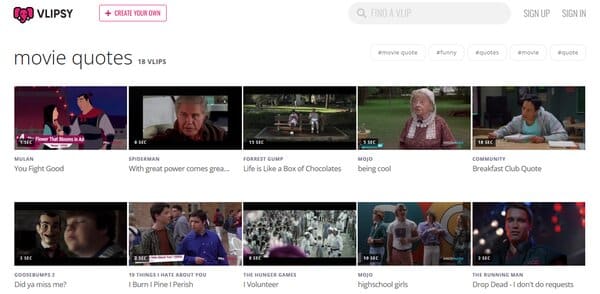 Vlipsy Film Quote Finder