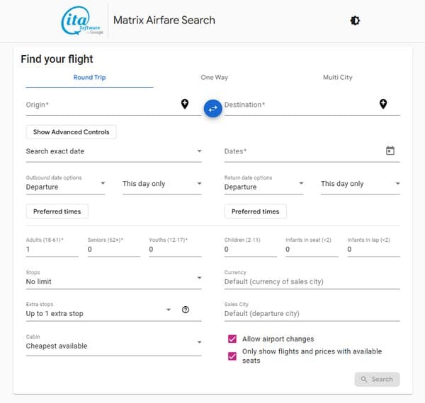 ita Matrix Airfare Search