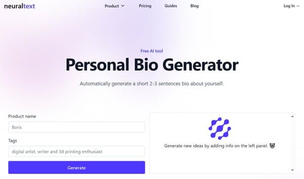 Neuraltext Personal Bio Generator