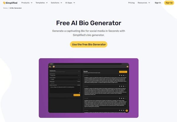 Simplified About Me BIO Generator