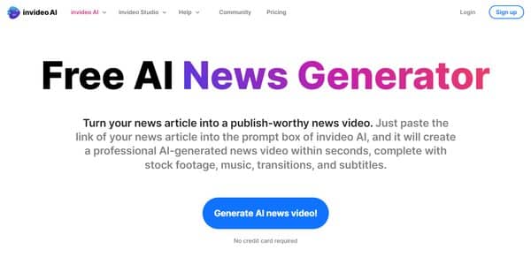 Invideo AI Free AI News Generator