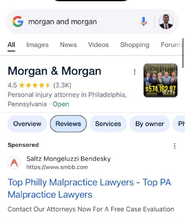 Google Search Showing Competitor Ads Above Local Reviews