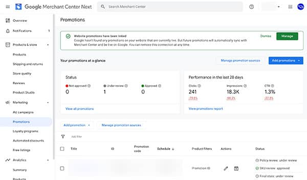 Google Merchant Center Next přidává analytiku propagačních akcí